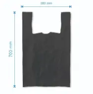 Sacoșă maieu 380×700mm, 50 microni, pliuri 140mm, reciclat, negru