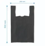 Sacoșă maieu 280×500mm, 50 microni, pliuri 70mm, reciclat, negru