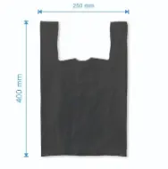 Sacoșă maieu 250×400mm, 50 microni, pliuri 60mm, reciclat, negru