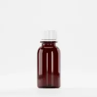 Флакон PET 100ml, кехлибарен, резба 28mm PCO 1810, с бял капак
