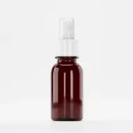 Флакон PET 100ml, кехлибарен, резба 28mm, с бял пулверизатор
