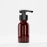 Флакон PET 100ml, кехлибарен, резба 28mm PCO 1810, с черна помпа