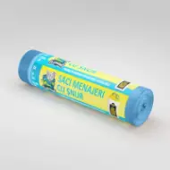 Saci menajeri MDPE cu șnur la rolă, 35L, albaștri, 10 buc./rolă – Mr. Elephant